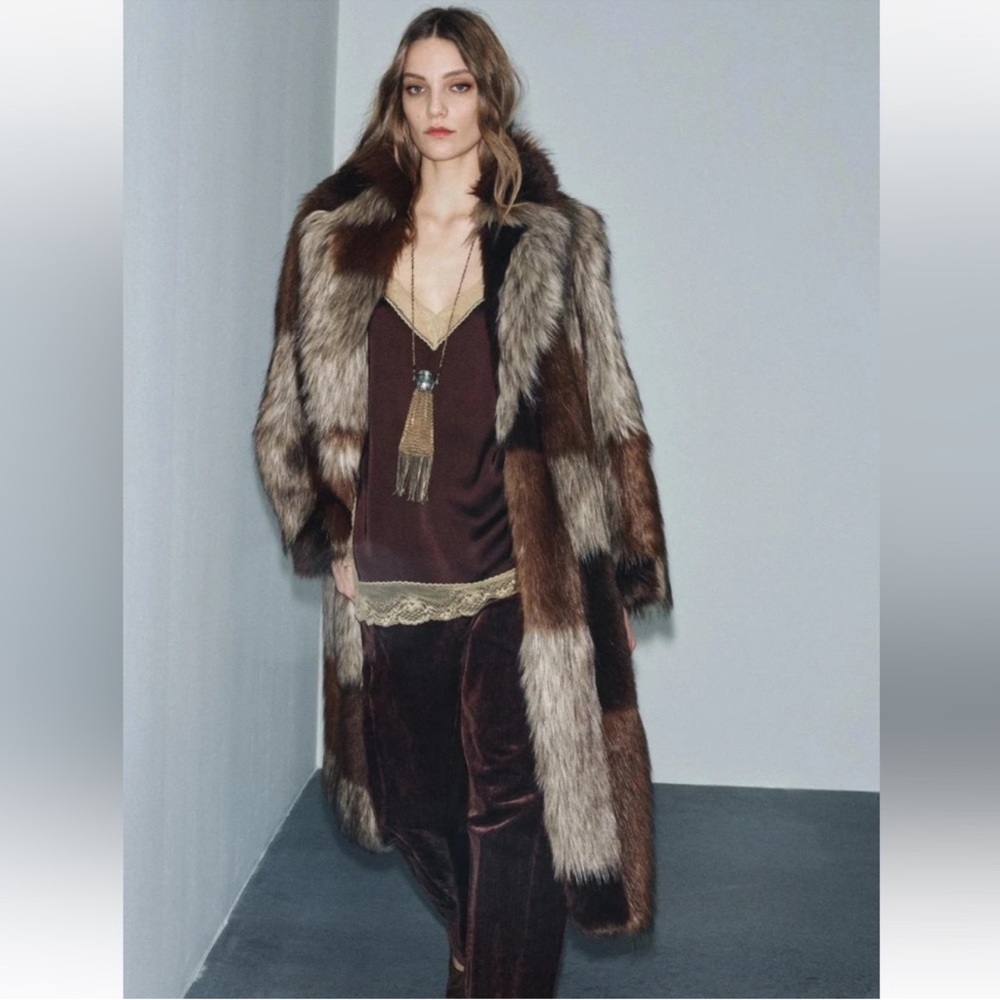 Zara Faux Fur Patchwork coat - Picture 4 of 6